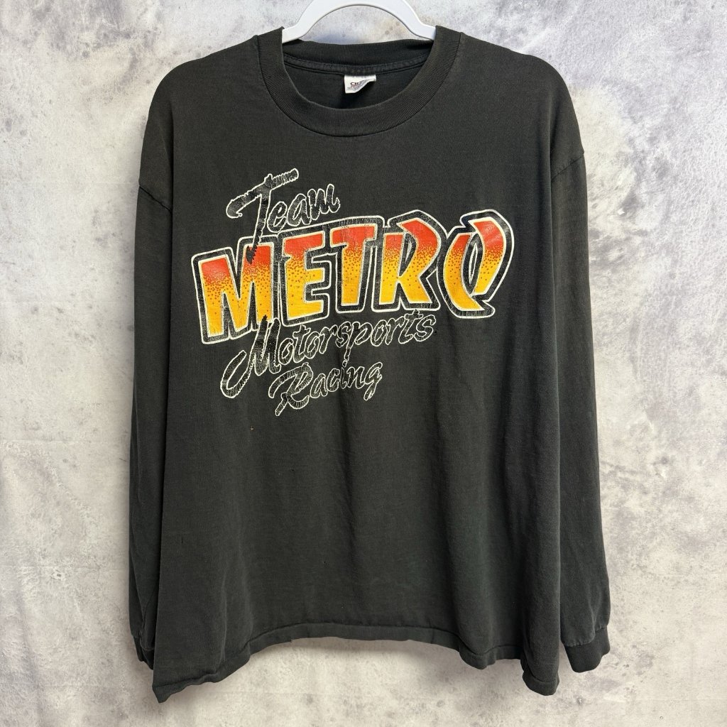 Vintage Team Metro Motorsports Racing T Shirt Mens Xl 23x27 Black Long Sleeve